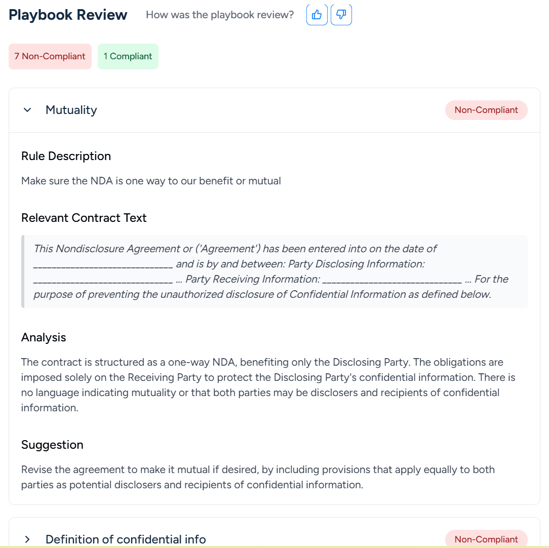 AI Playbook Contract Review Results