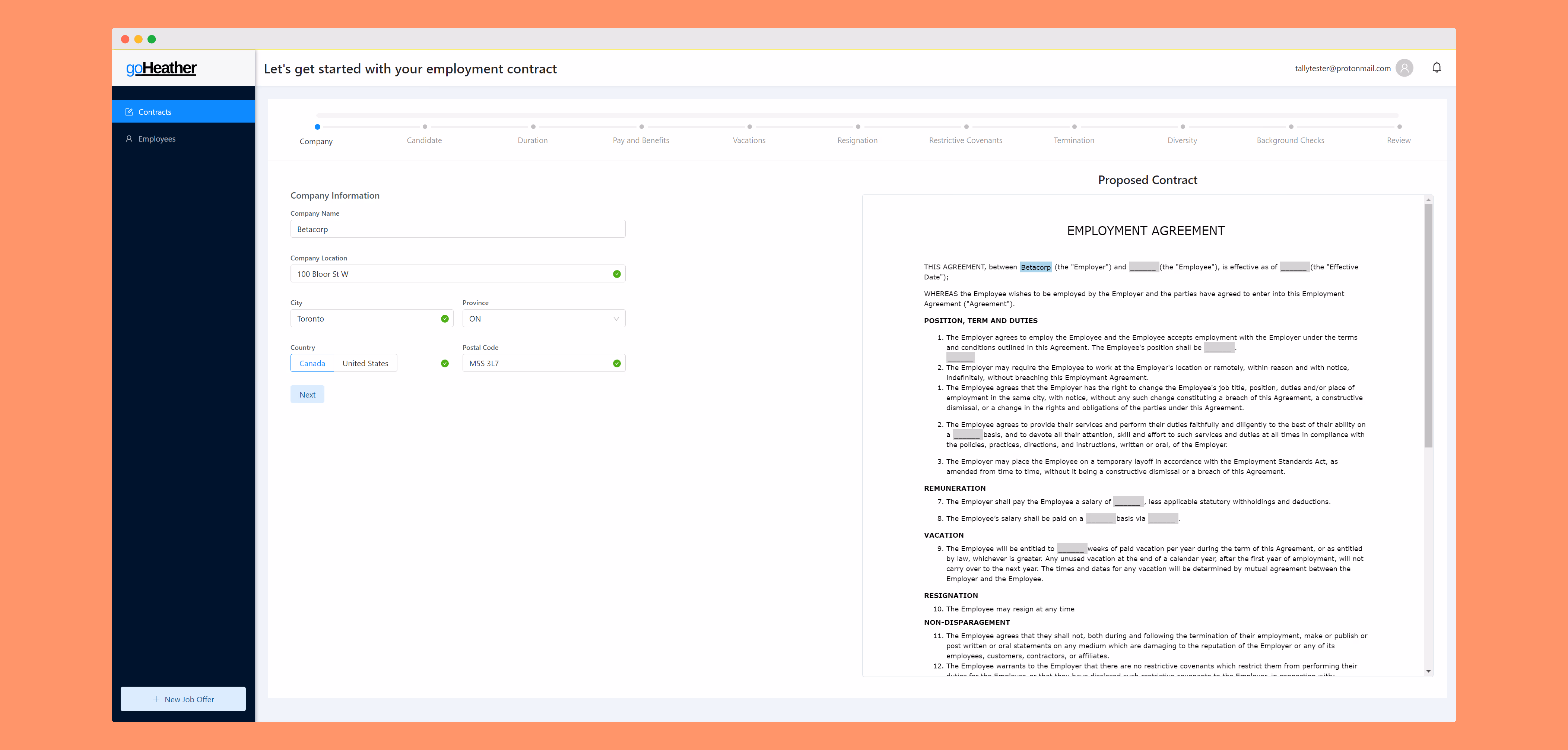 custome sample employment agreement screenshot