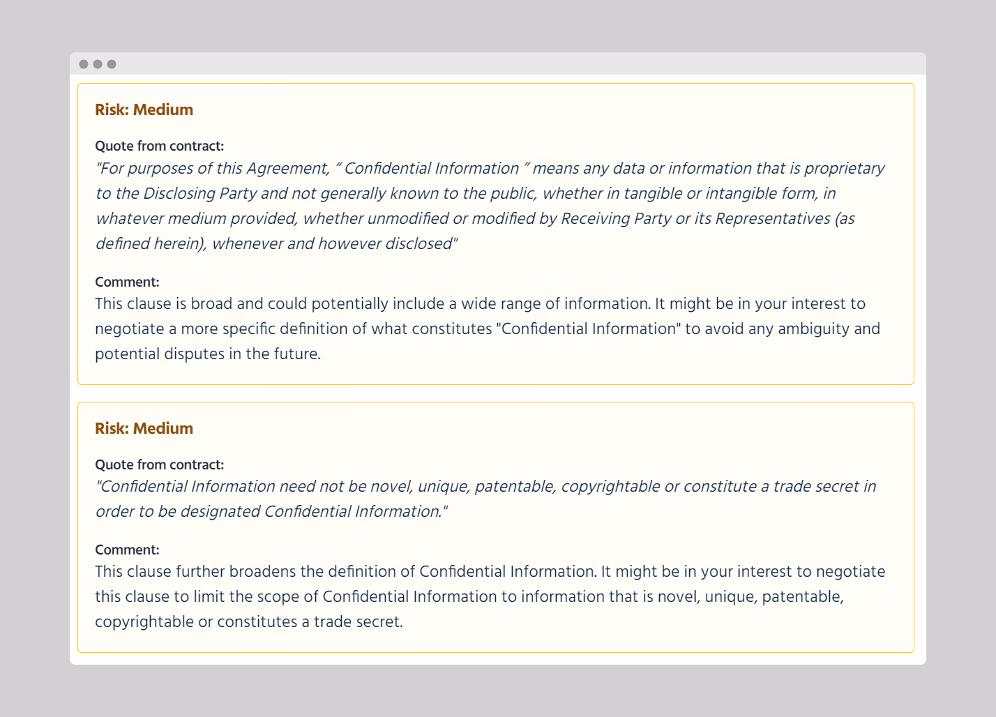ai contract NDA spot issues and discuss findings of non disclosure agreement