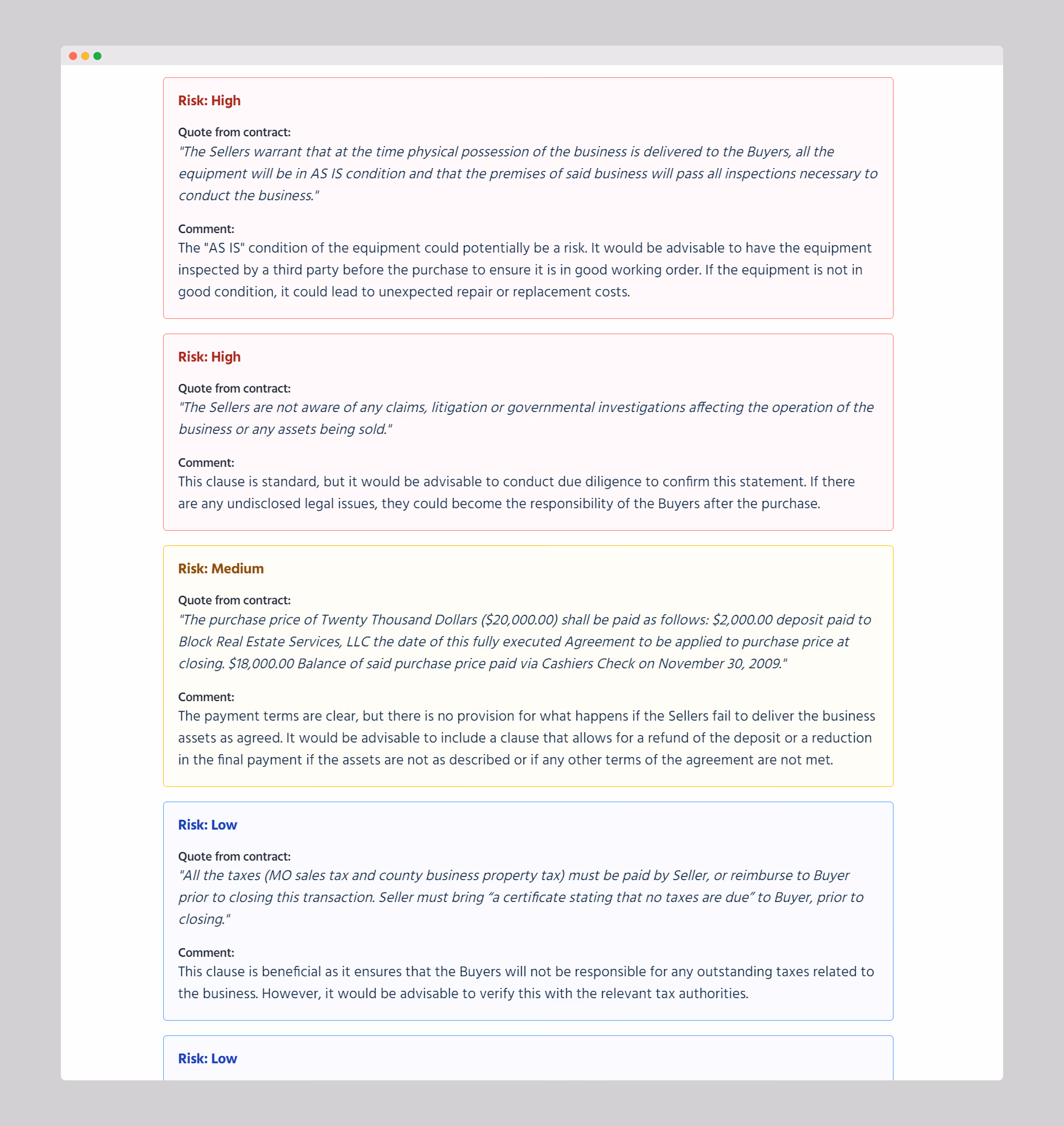 ai contract purchase and sale review