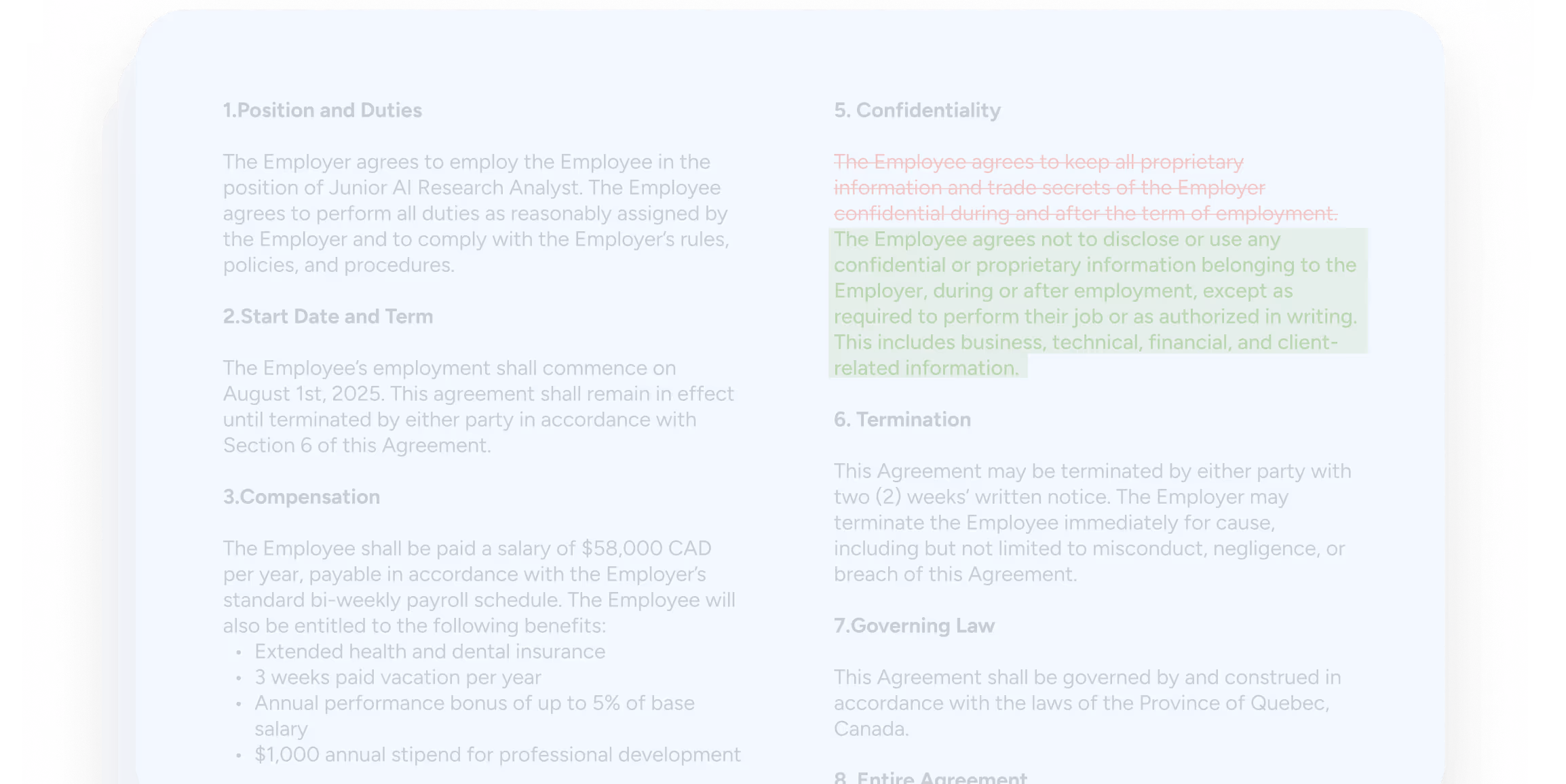 dashboard for contract analysis with AI tool